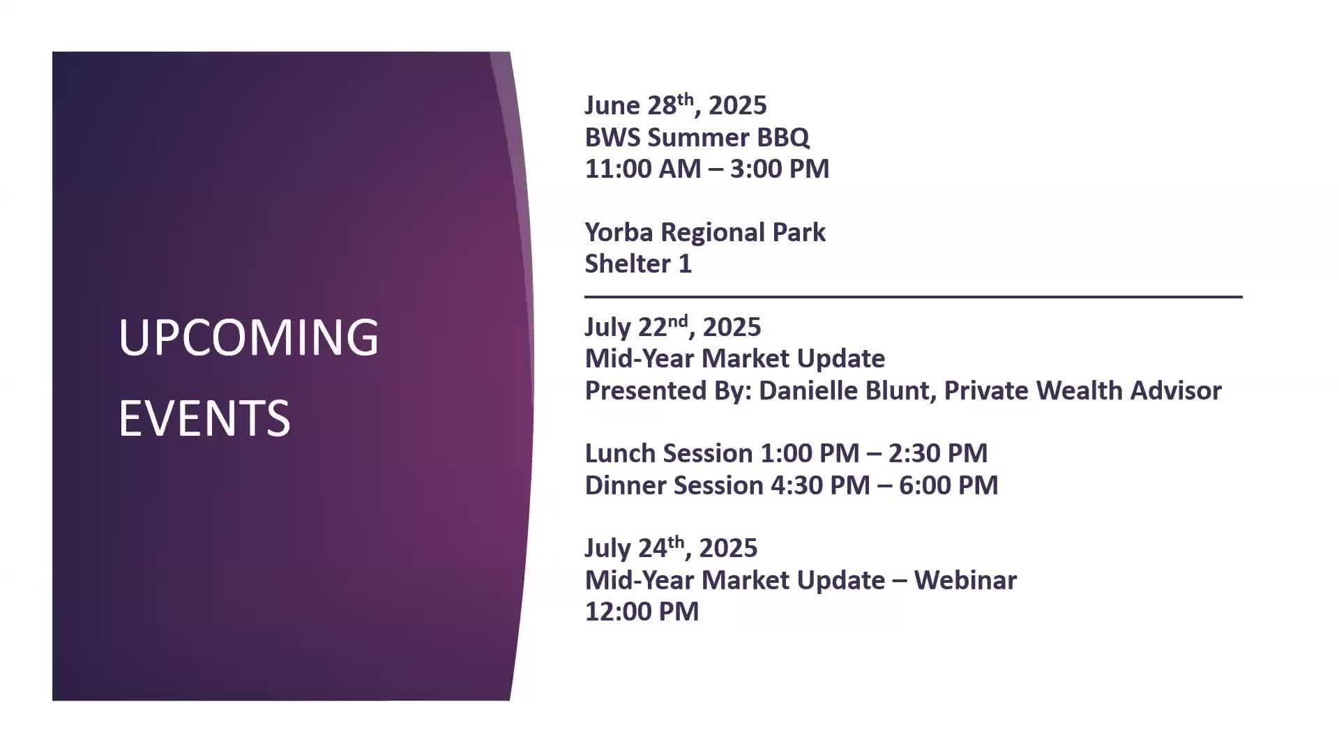 Upcoming Events